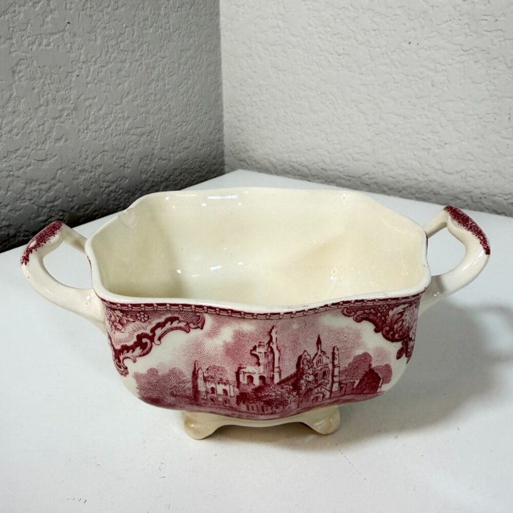 🏰 VTG Johnson Brothers "Old Britain Castles" Open Sugar Bowl Pink/Red *READ* 🏰